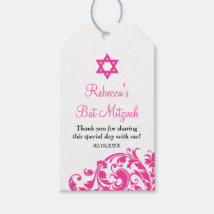 Elegant Hot Pink Flourish Bat Mitzvah Favour Gift Tags