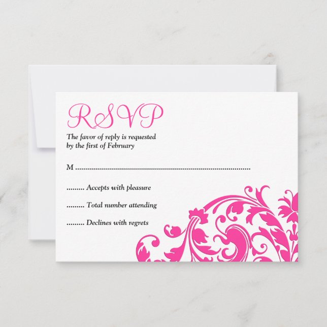 Elegant Hot Pink Flourish Bat Mitzvah RSVP (Front)