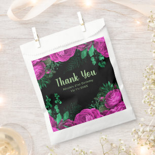 Elegant Hot Pink Flowers Birthday Party Favour Bags