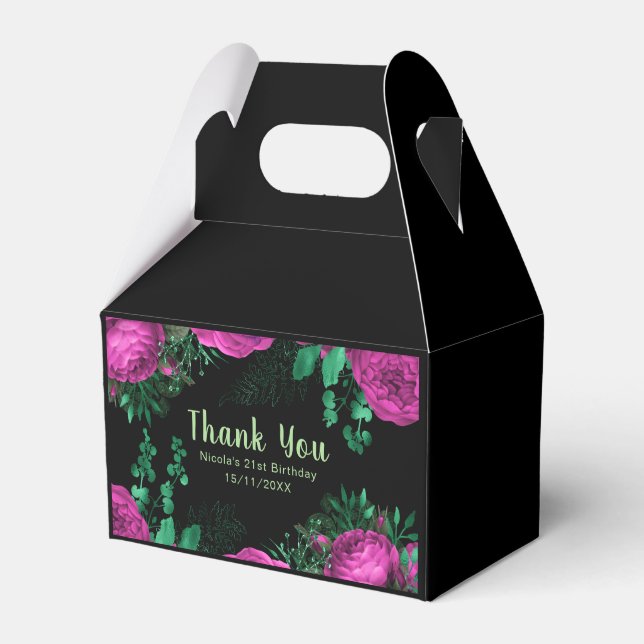 Elegant Hot Pink Flowers Birthday Party Favour Box (Front Side)