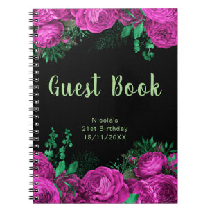Elegant Hot Pink Flowers Birthday Party Guest Book