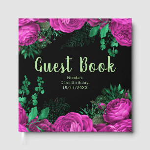 Elegant Hot Pink Flowers Birthday Party Guest Book