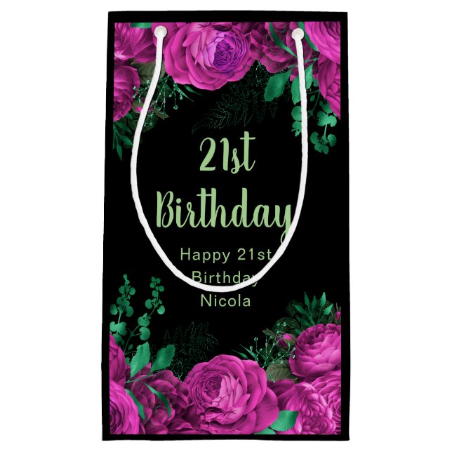 Elegant Hot Pink Flowers Birthday Party Small Gift Bag (Front)