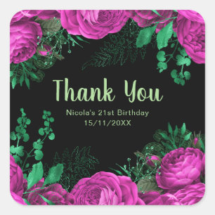 Elegant Hot Pink Flowers Birthday Party Square Sticker