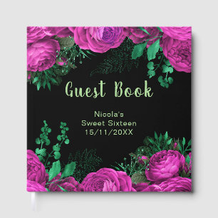 Elegant Hot Pink Flowers Sweet Sixteen Guest Book