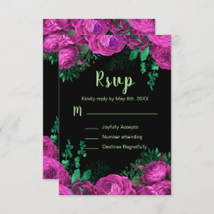 Elegant Hot Pink Flowers Sweet Sixteen RSVP Card
