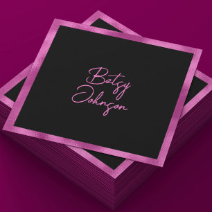 Elegant Hot Pink Foil and Black Business Card