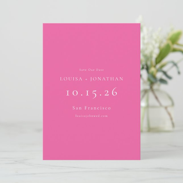 Elegant Hot Pink Formal Minimalist Wedding  Save The Date (Standing Front)