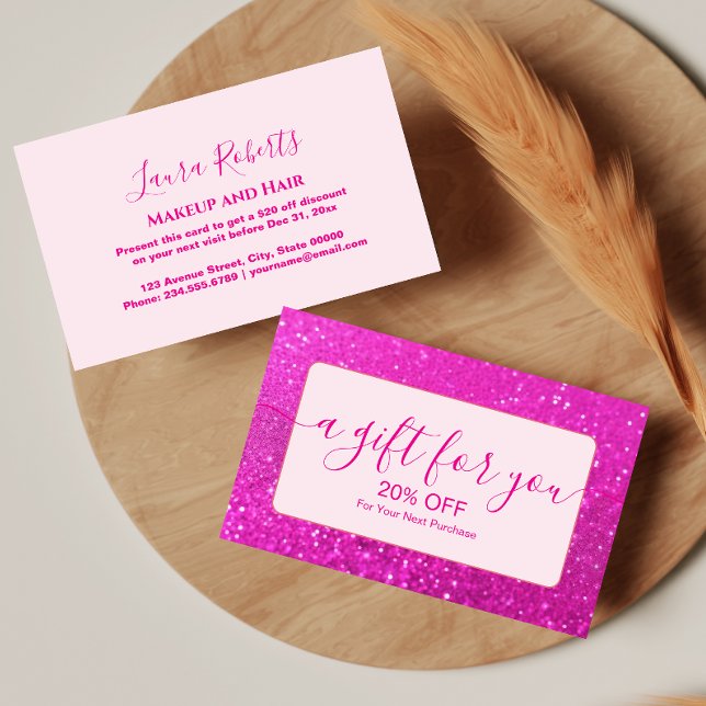 Elegant Hot Pink Glitter Chic Discount Card (Creator Uploaded)