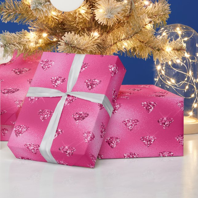 Elegant Hot Pink Glitter Diamonds Pattern Wrapping Paper (Holidays)