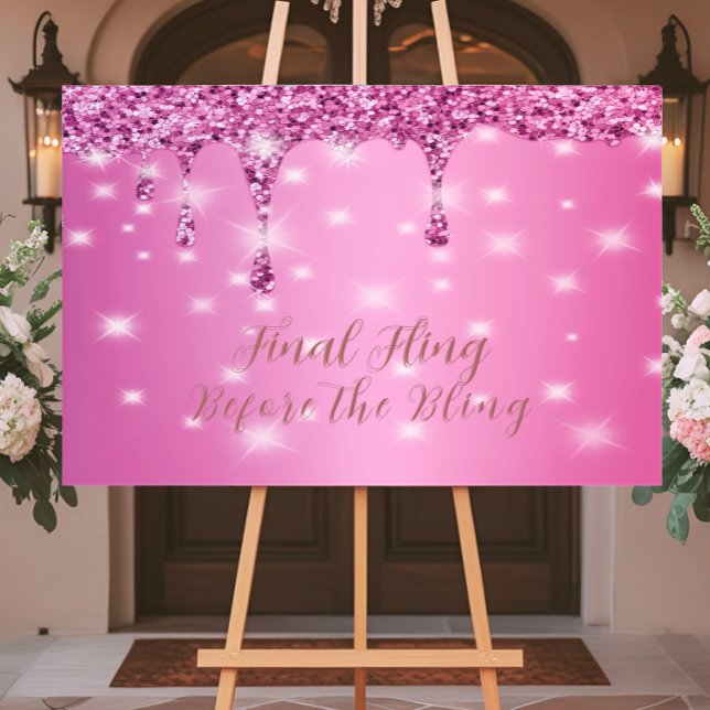 Elegant Hot Pink Glitter Drip Bachelorette Acrylic Sign (Chic hot pink sparkle welcome sign — the perfect statement piece for your glam bachelorette entrance)