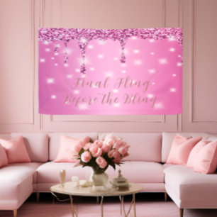 Elegant Hot Pink Glitter Drip Bachelorette Banner