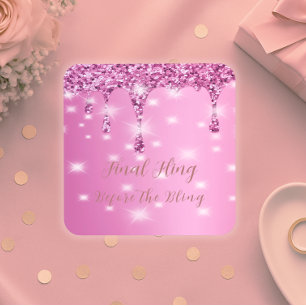 Elegant Hot Pink Glitter Drip Bachelorette Coaster