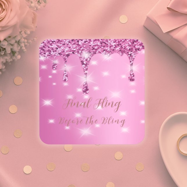 Elegant Hot Pink Glitter Drip Bachelorette Coaster (Glam glitter coasters for your final fling—perfect for bridal bars, gifts, or party tables.)
