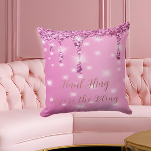 Elegant Hot Pink Glitter Drip Bachelorette Cushion
