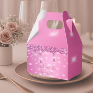 Elegant Hot Pink Glitter Drip Bachelorette  Favour Box