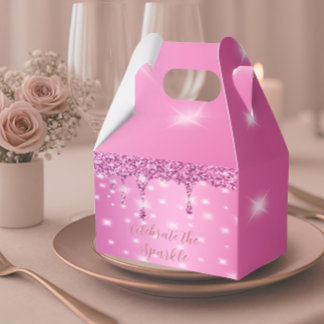 Elegant Hot Pink Glitter Drip Bachelorette  Favour Box