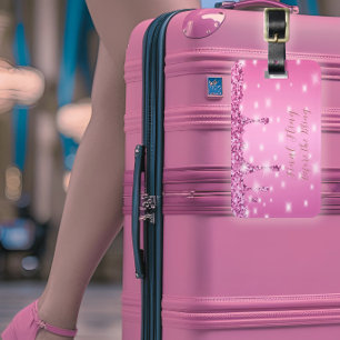 Elegant Hot Pink Glitter Drip Bachelorette Luggage Tag