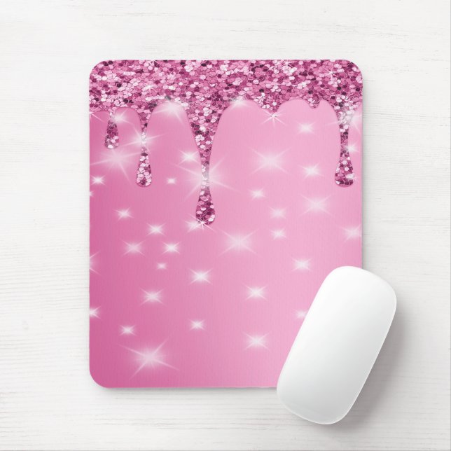 Elegant Hot Pink Glitter Drip Mouse Pad (With Mouse)