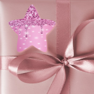 Elegant Hot Pink Glitter Drip  Star Sticker