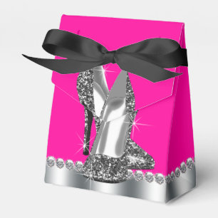 Elegant Hot Pink Glitter High Heel Shoe Favour Box