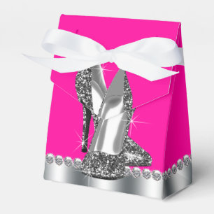 Elegant Hot Pink Glitter High Heel Shoe Favour Box