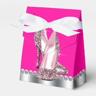 Elegant Hot Pink Glitter High Heel Shoe Favour Box