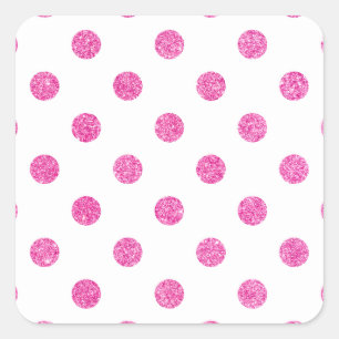 Elegant Hot Pink Glitter Polka Dots Pattern Square Sticker