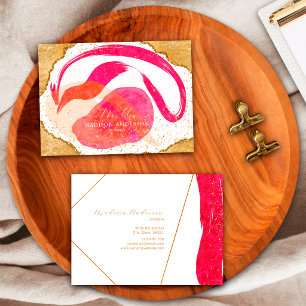 Elegant Hot Pink Gold Glitter Unique Watercolor Business Card