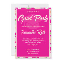 Elegant Hot Pink Ivory Floral Graduation Party