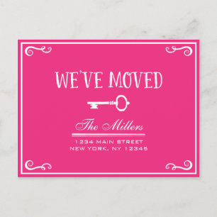 Elegant Hot Pink Key Moving Announcement Postcard
