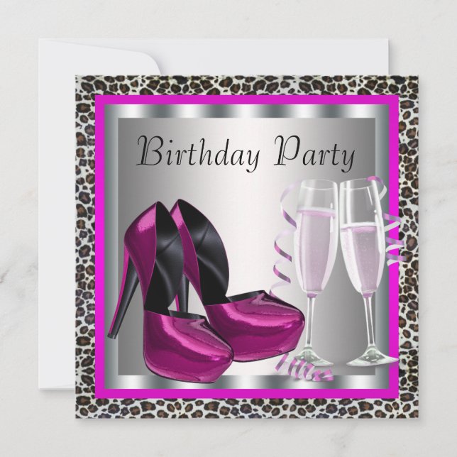 Elegant Hot Pink Leopard Birthday Party Invitation (Front)
