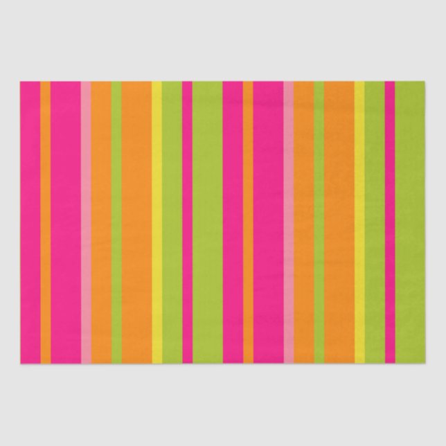Elegant Hot Pink, Lime Green, and Orange Stripes Tissue Paper (Front)