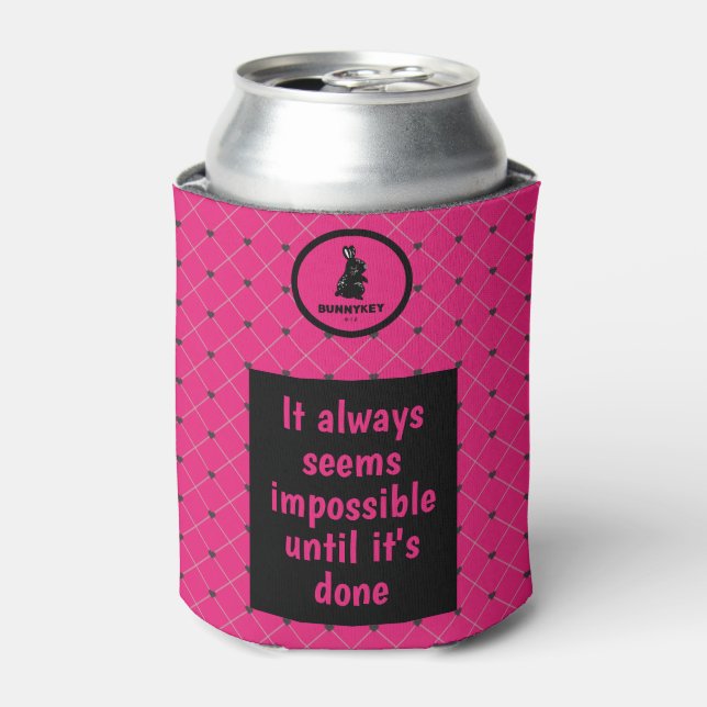 Elegant Hot Pink Magenta Company Logo Slogan Can Cooler (Can Front)