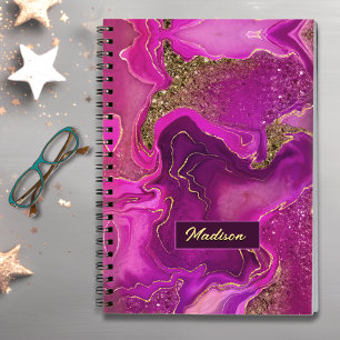 Elegant hot pink marbling faux gold glitter notebo notebook