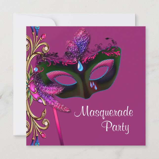 Elegant Hot Pink Masquerade Party Invitation (Front)