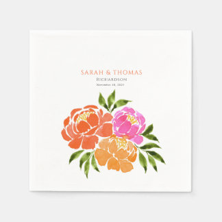 Elegant Hot Pink Orange Floral colorful Napkin