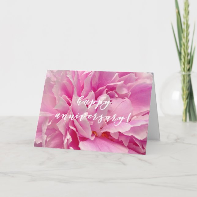 Elegant Hot Pink Peony Photo | Happy Anniversary Card (Front)