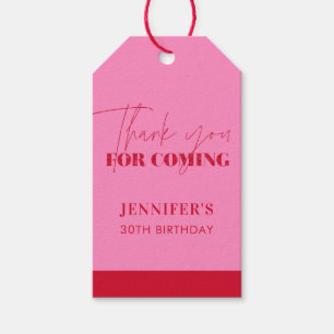 Elegant Hot Pink Red Glitter Birthday Thank You Gift Tags