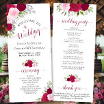 Elegant Hot Pink Roses Watercolor Floral Wedding Programme<br><div class="desc">This beautiful wedding program features an elegant floral boho chic design with hand painted roses in shades of hot pink, magenta, and blush on a white background. The titles are written in fancy script calligraphy, and there is space for your ceremony and wedding party details, as well as a short...</div>