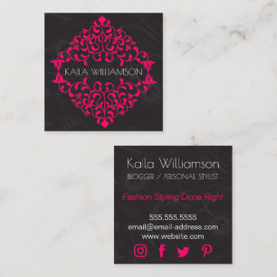 Elegant Hot Pink Swirls Flourish Square Business Card