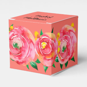 Elegant Hot Pink Watercolor Floral on Living Coral Favour Box