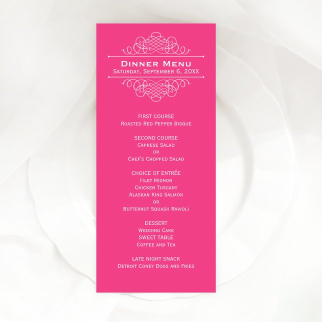 Elegant Hot Pink Wedding Monogram Dinner Menu (Creator Uploaded)