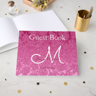 Elegant Hot Pink White Burgundy Wedding Monogram Guest Book
