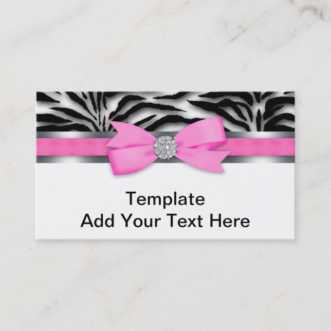 Elegant Hot Pink Zebra Business Cards (Front)