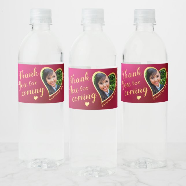 Elegant Hot Red and Gold Thank You 2025 Graduation Water Bottle Label (Bottles)