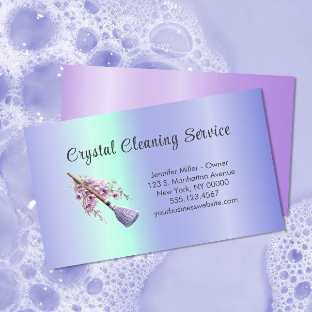 Elegant House Cleaning Service Floral Broom Business Card (Creator Uploaded)