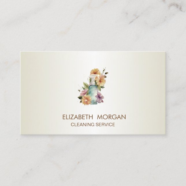 Elegant House Floral Spray Bottle Cleaning Business Card (Front)