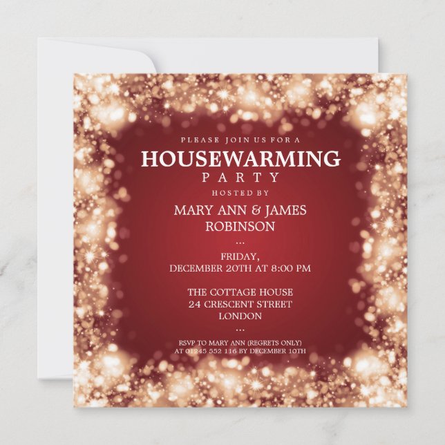 Elegant Housewarming Party Gold Sparkling Lights Invitation (Front)