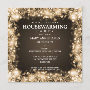 Elegant Housewarming Party Gold Sparkling Lights Invitation